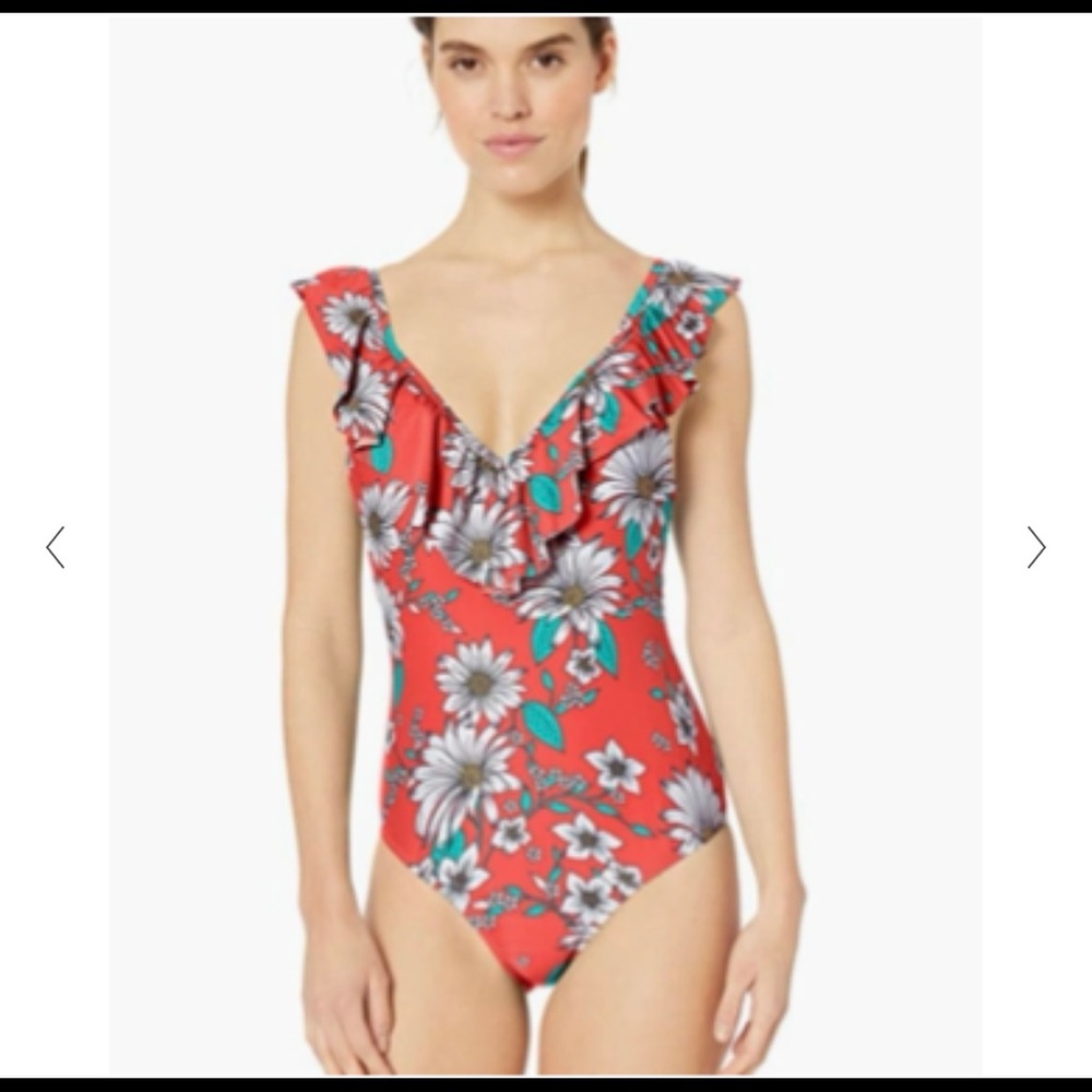 Jessica Simpson floral ruffled one piece swimsuit